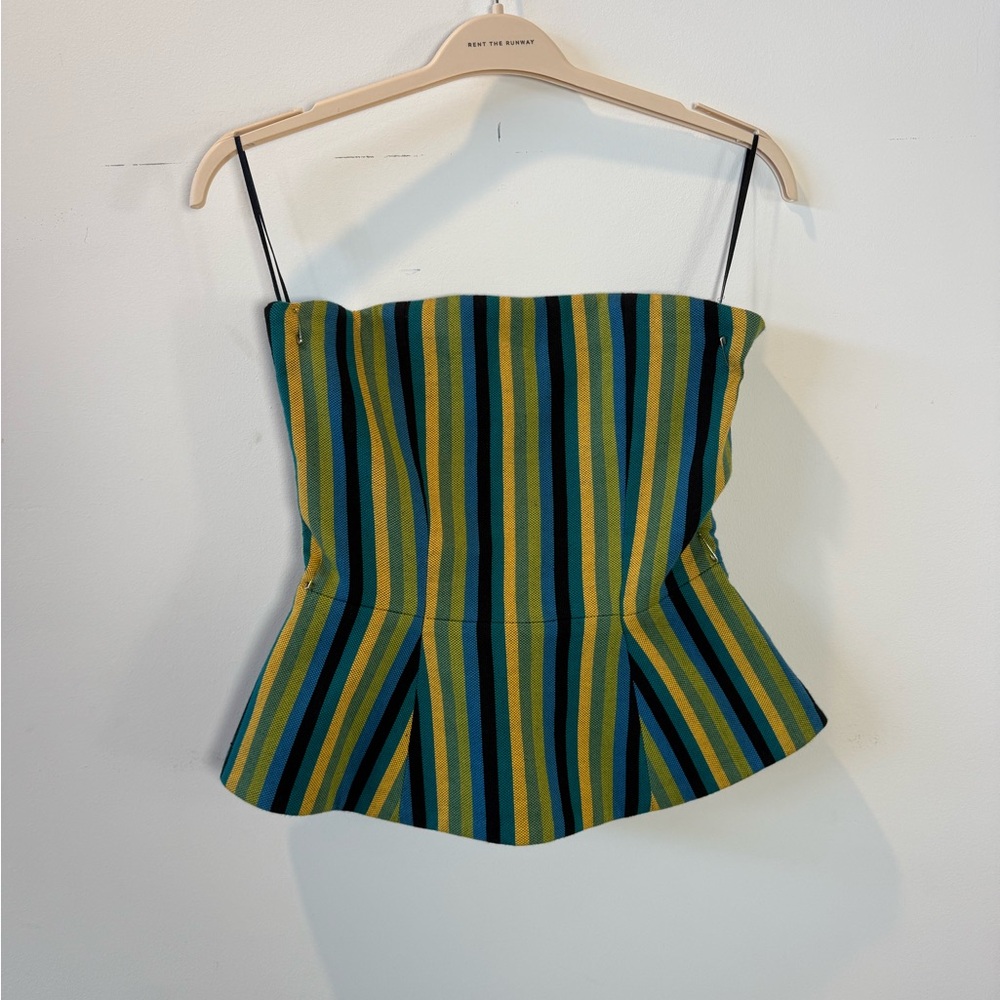 Marrakeshi life Vibrant Green and Blue Bustier Peplum Camisole